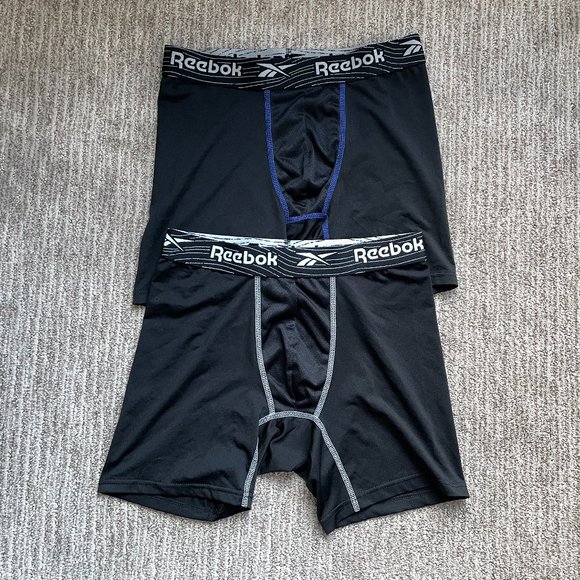 Lot of 2 Men's Medium Reebok Athletic Lightweight Underwear Boxer Briefs Black - Picture 1 of 3
